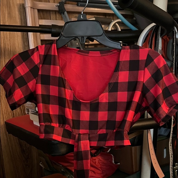 Red and Black Plaid Crop Top - Picture 1 of 4